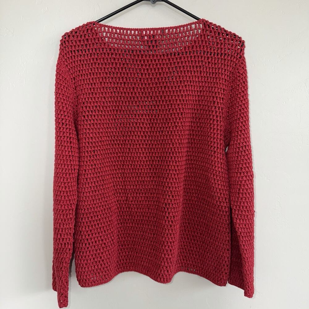 90’s Lauren Ralph Lauren Exclusive Hand Knit Linen Cotton Sweater PM Red Open - Picture 3 of 6